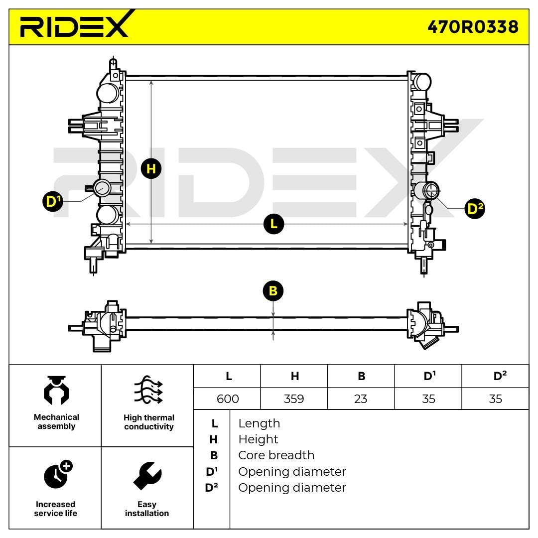 RIDEX 470R0338 Radiador refrigeración del motor Compatible con OPEL Zafira B A05 Gasolina