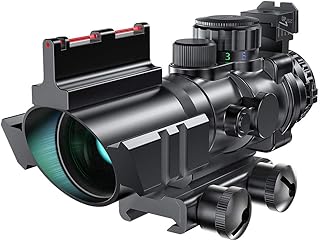 Rifle Scope 4x32 Red & Green &Blue Illuminated Reticle Scope with Top Fiber Optic Sight - HIMIFOY