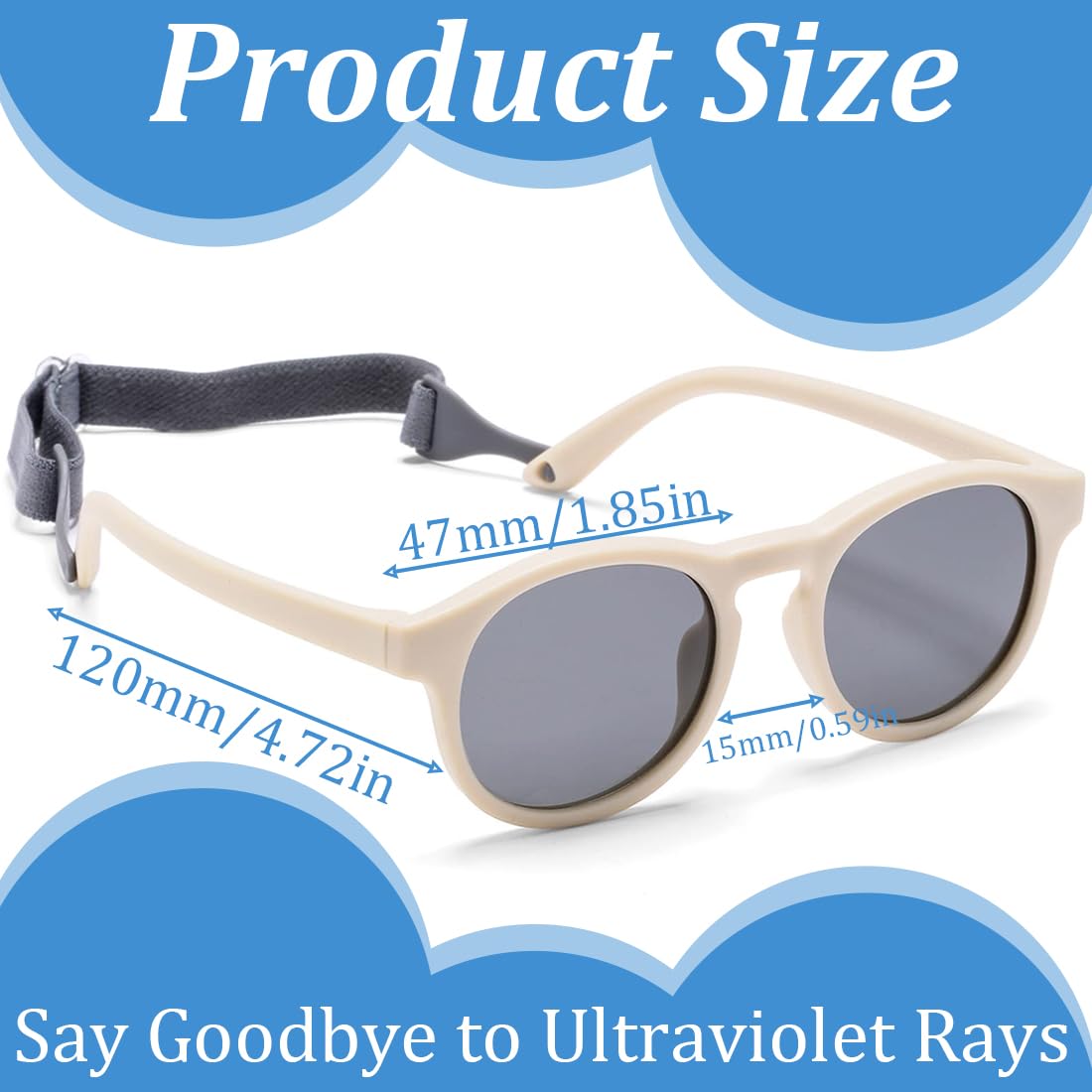Baby Sonnenbrille Von 0-18 Monate UV400 100% UVA- und UVB-Schutz Mit verstellbarem weichen Riemen, Biegsamer Rahmen,polarisierte Sonnenbrille fur Jungen Mädchen (Weiß)