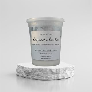 THE VINTAGE WICK Candle Making Kit, 16oz, Bergamot & Bourbon, Coconut Wax Cotton Wicks, Wood Stabilzer Bar
