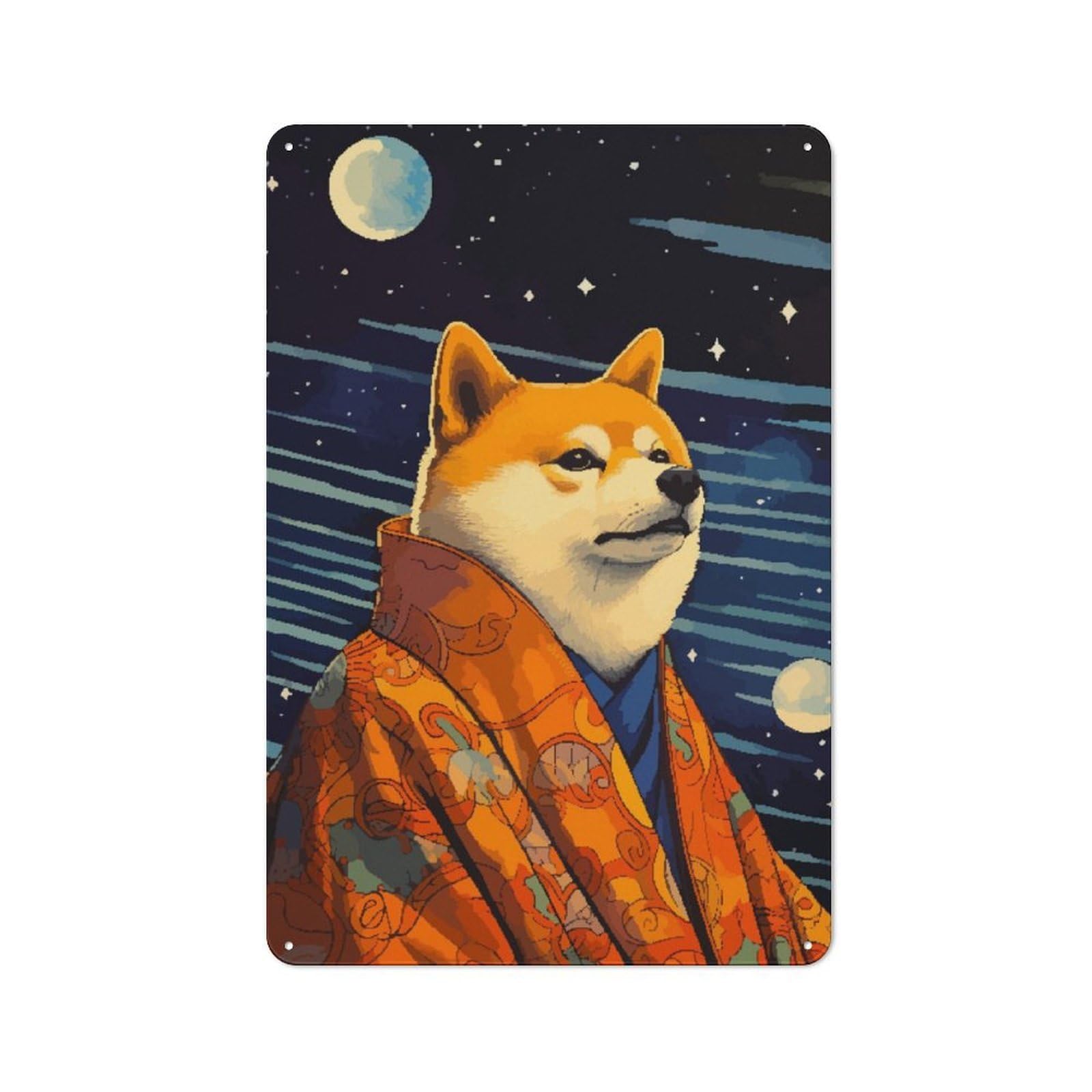 Junmoney Shiba Inu Retro Pixel Art Tin Sign 30X20cm With For Pub Or Café, Retro-Style Decor, Suited To Café Interior Fans