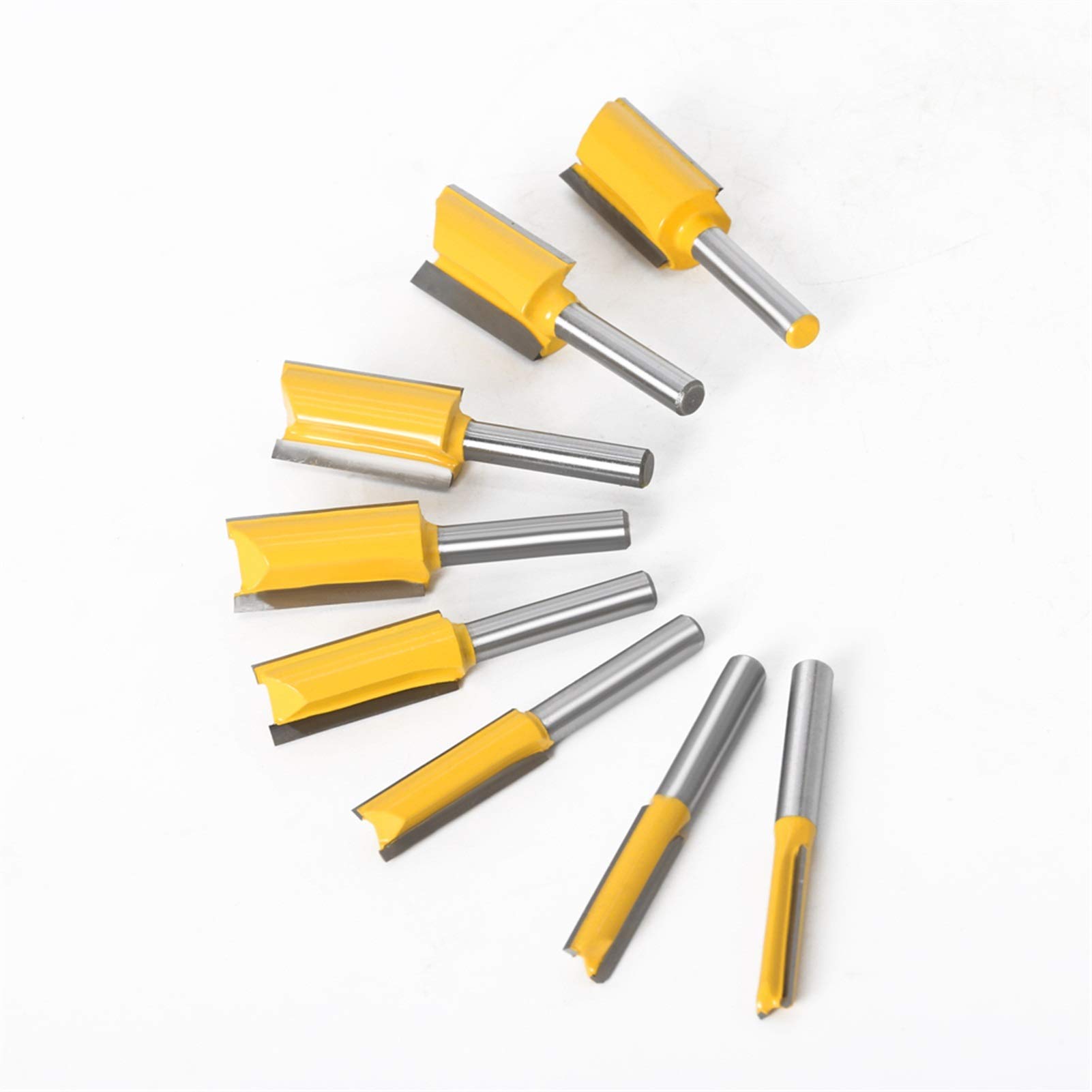 Zkenyao-Router Bit 1/4 Shank Straight Bit Tungsten Carbide Single Double Flute Router Bit Wood Milling Cutter for Woodwork, 1pc, Use Safety Reliable (Cutting Edge Length : 7PCS 6.35mm Shank)