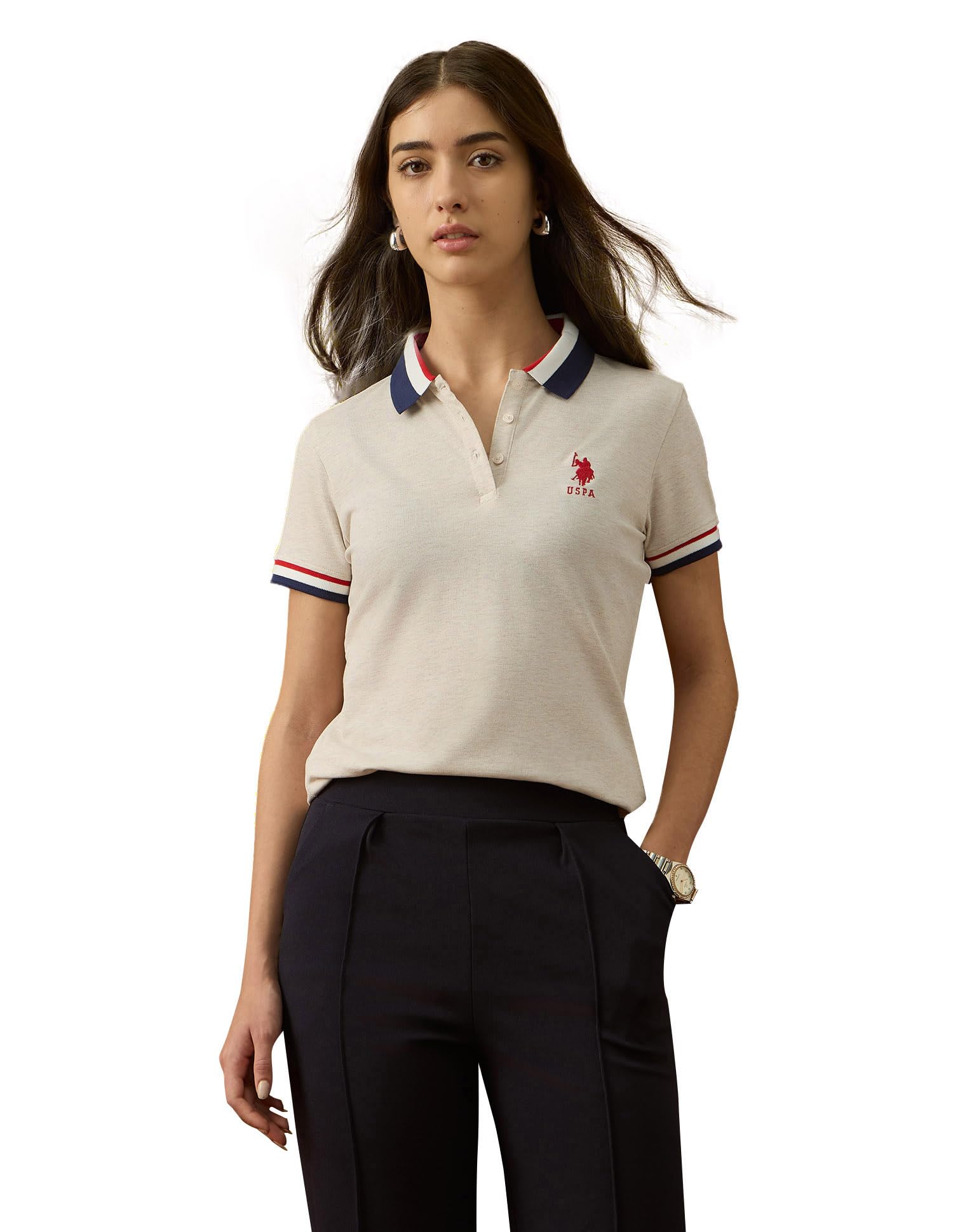 Women Regular Fit Solid Polo Shirt (UWAW25PTS358_Ecru_XS)-image-6