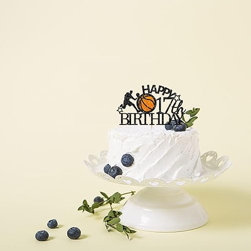 Miniatura 6 de Decoración de baloncesto negro y naranja para pastel de cumpleaños 17, decoración de pastel de fiesta de cumpleaños, decoración de pastel con