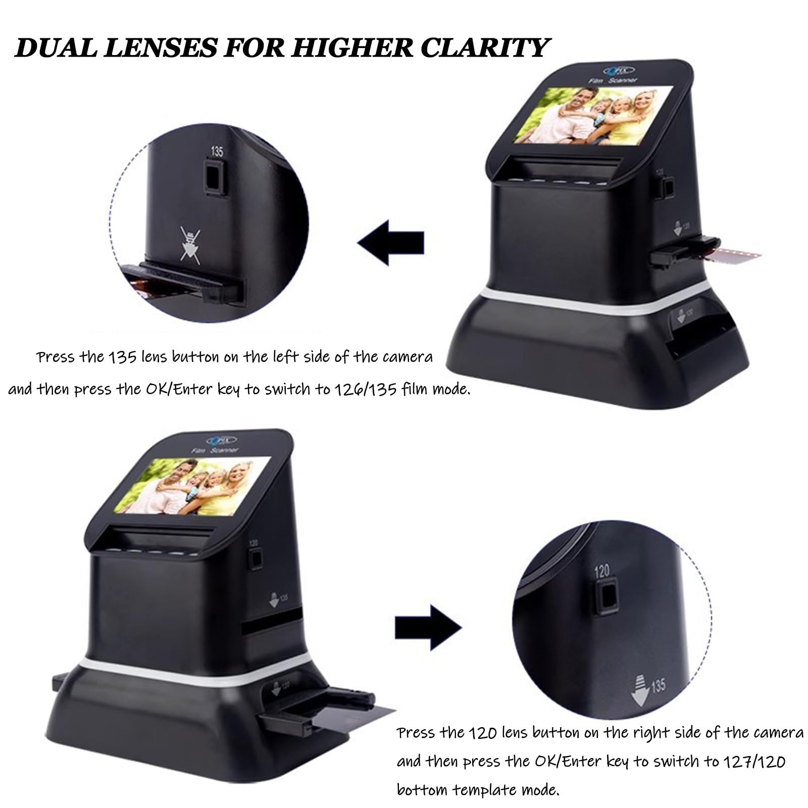 Escáner negativo de película con visor de diapositivas de alta resolución, convierte película de 35 mm y diapositivas a formato JPEG digital sin necesidad de computadora o software