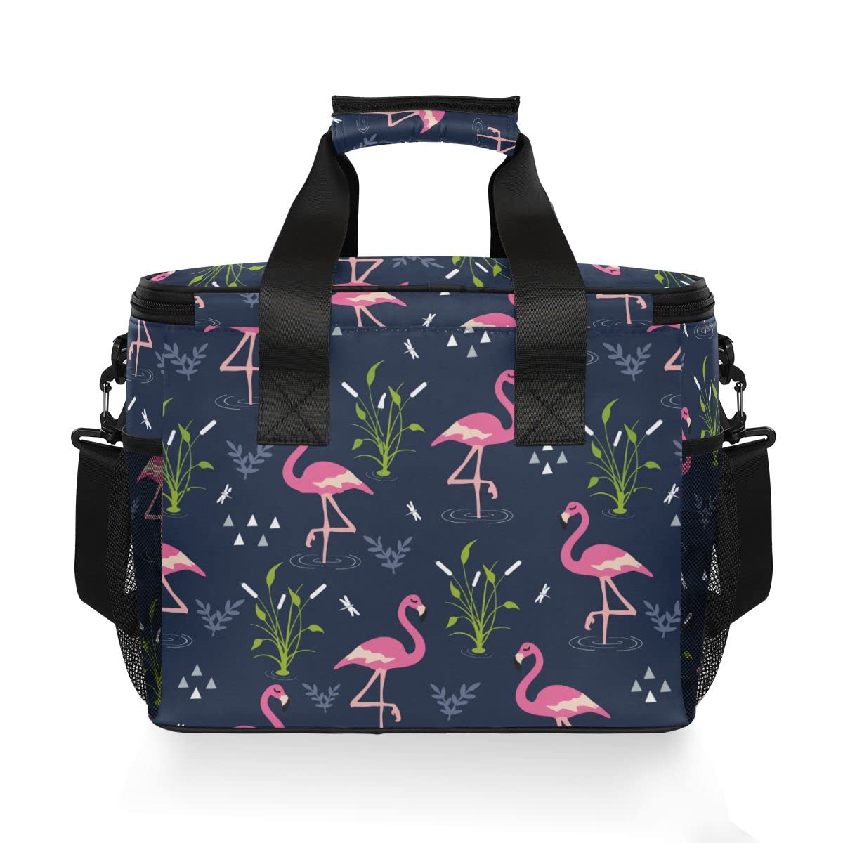 Bolsa de picnic de 15 L, 24 latas, bolsa de almuerzo aislada con flamenco, bolsas para viajes, camping, barbacoa, actividades al aire libre, asas, correa para el hombro