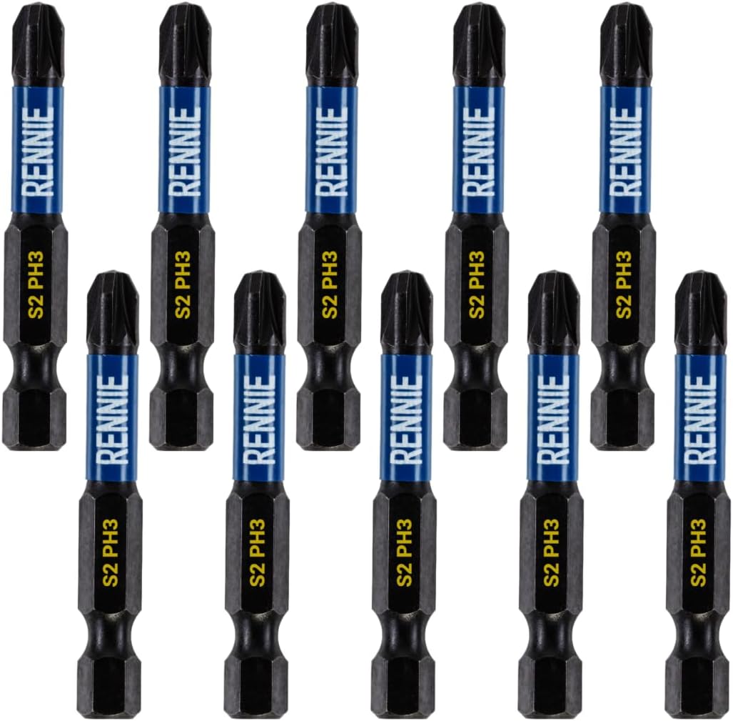 10 x Rennie Tools 50mm Long PH3 Impact Screwdriver Driver Bits Set ...