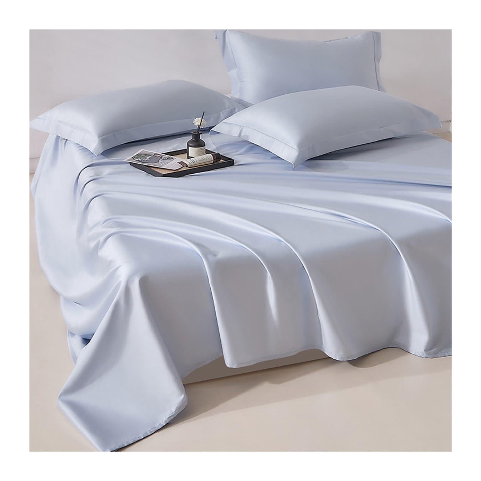 GBHMJU 300TC 100% Long Staple Cotton Flat Sheet Soft Sateen Weave Top Sheet(Blue,270x250cm+48x74cm x2)
