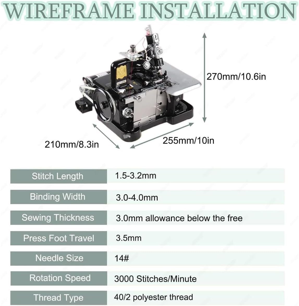 Maszyna Overlock Heavy Duty, 250W 3000 Obr./min Trójnitkowa, Regulowana Długość i Szerokość Ściegu, Płynna Kontrola Prędkości, Idealna do Użytku Domowego i Profesjonalnego - Przenośna i Trwała,Black