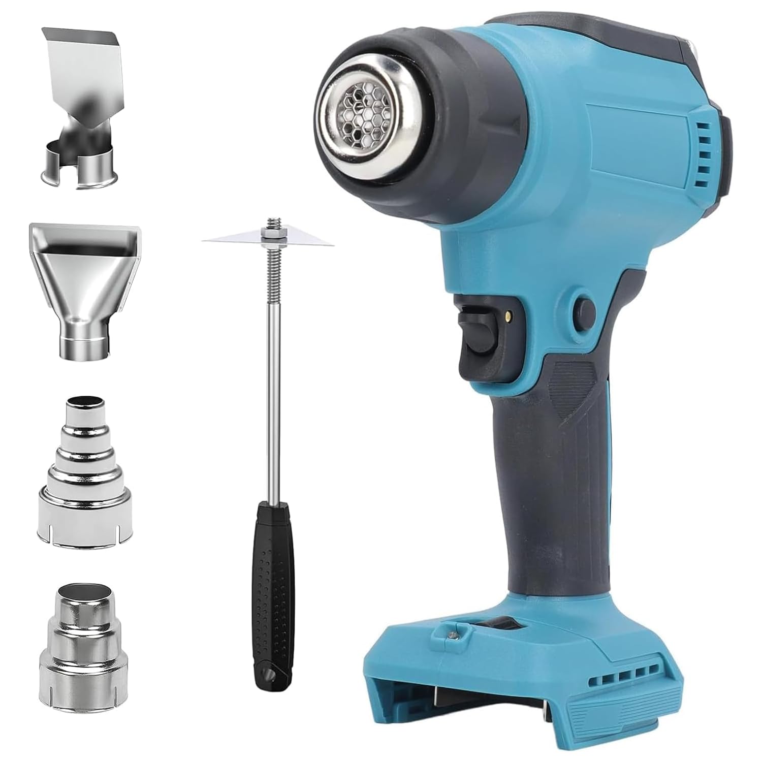 Pistola ad aria calda a batteria per Makita da 18 V (senza batteria), pistola ad aria calda con 4 ugelli, pistola ad aria calda a batteria per saldatura, piegatura di tubi, rimozione della vernice