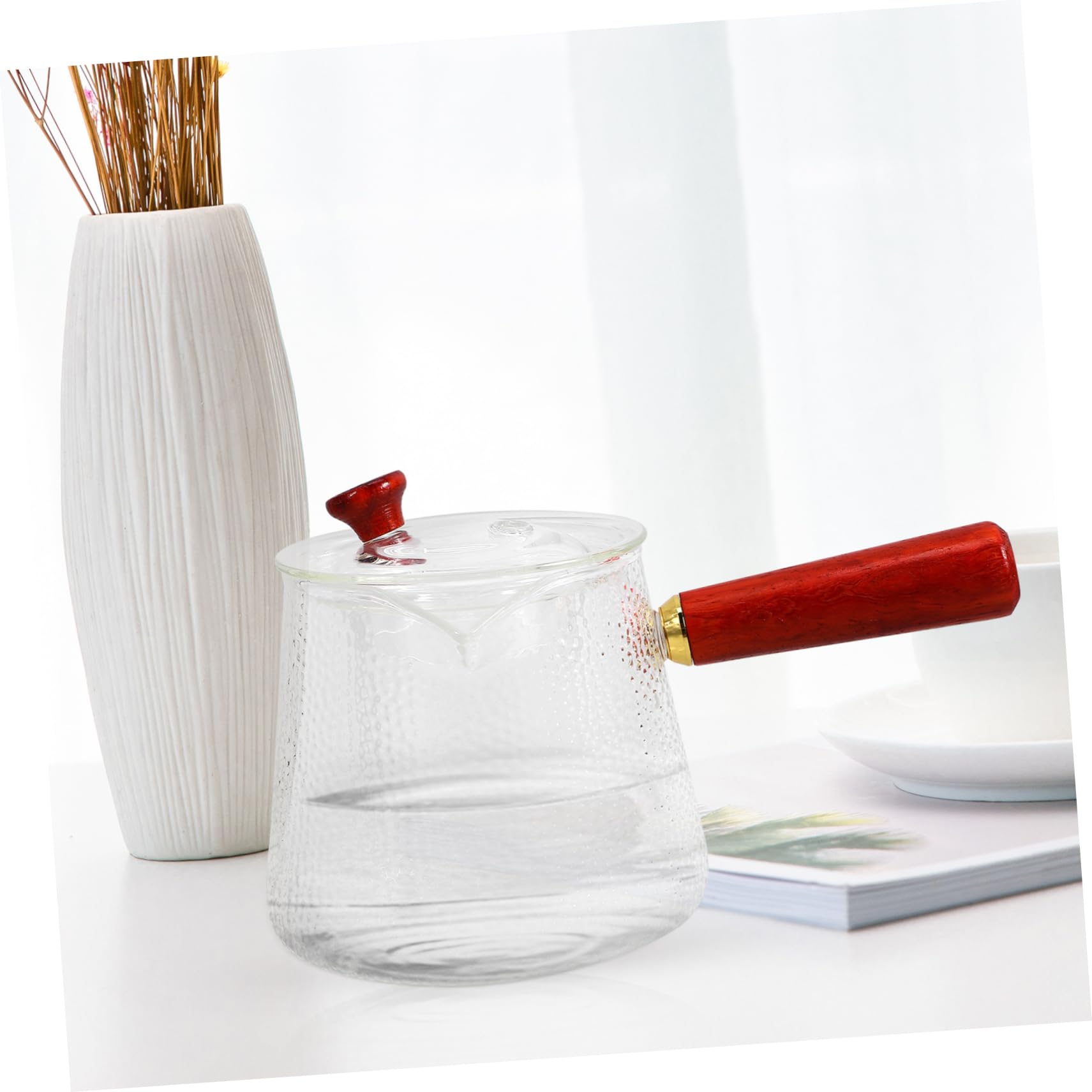 Zerodeko Glas Teekanne Transparent mit Teesieb für Losen Tee Kleine Haushalts Teekanne aus Glas mit Holzgriff Robust und Bruchfest für Zuhause und Büro