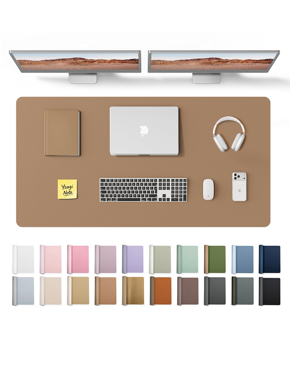 YSAGi Leather Desk Protector Large Mouse Mat 47.2" x 23.6" | Professional Khaki Workspace Upgrade - main product image