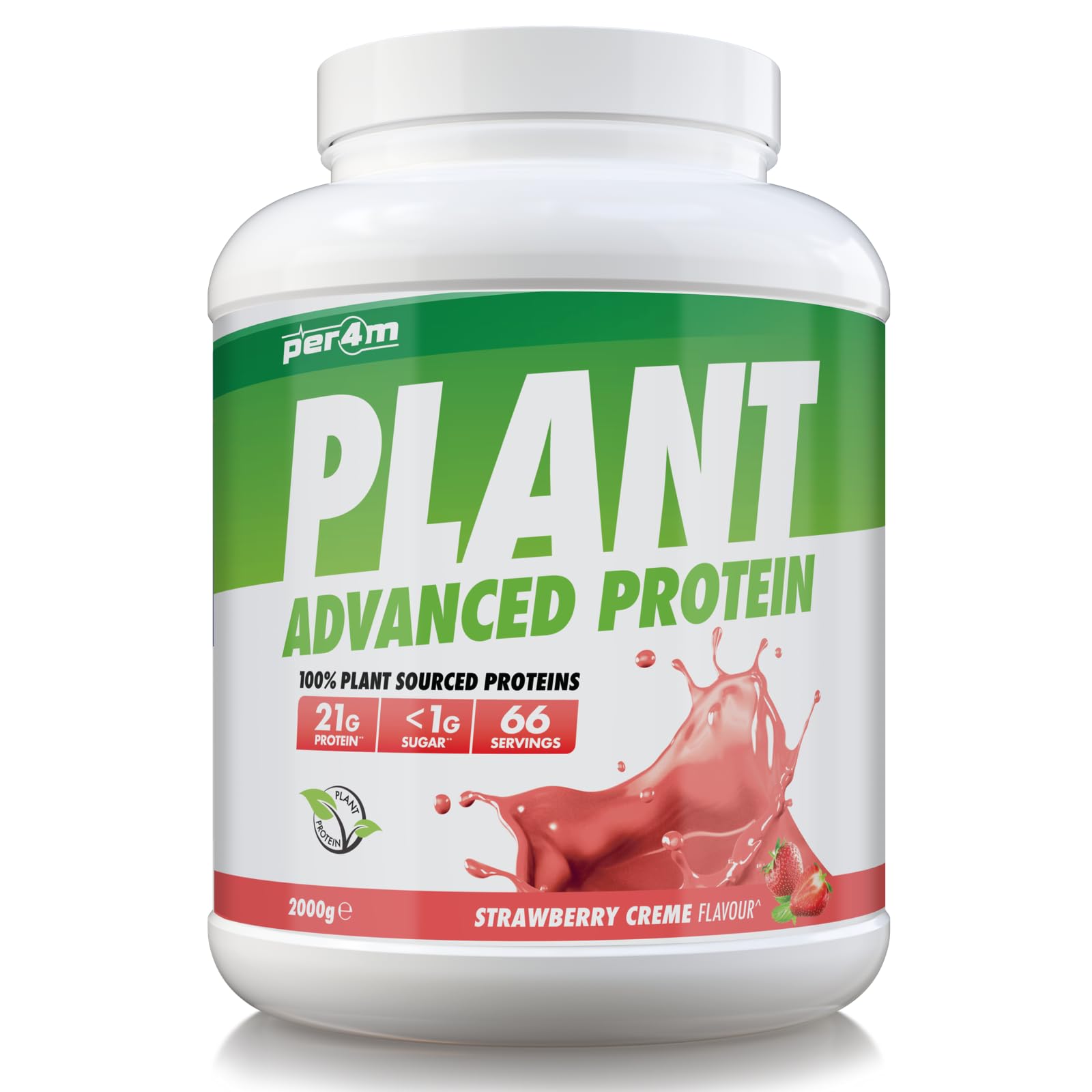 Per4m Plant Protein, Proteine 100% Vegetali da Pisello e Riso, Profilo Aminoacidico per i Muscoli, Formula Vegan Digeribile e Sostenibile, Per Vegani e Sportivi di Qualità – Strawberry Creme – 2kg