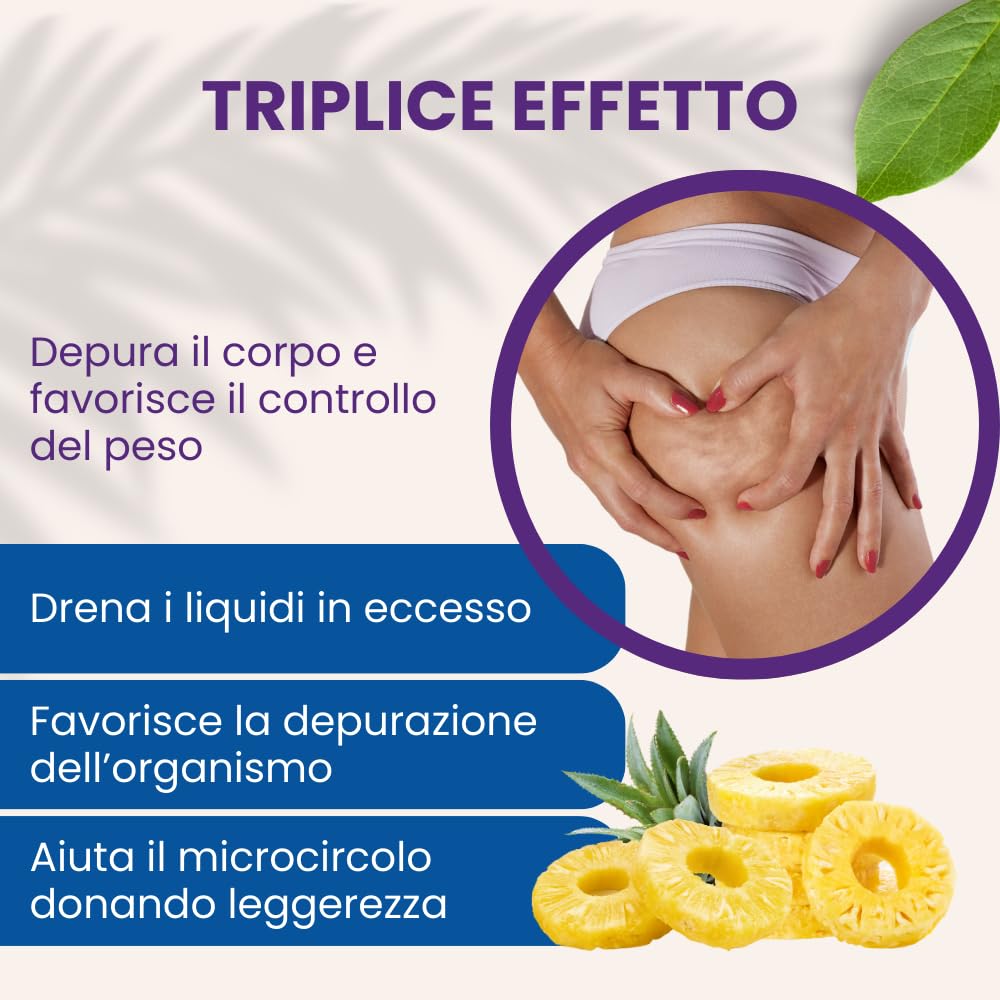 Drenax Forte Bustine Ananas – Integratore Alimentare Drenante con Betulla, Ortosifon e Lespedeza – Supporto al Drenaggio dei Liquidi e alla Funzionalità del Microcircolo – 15 Bustine