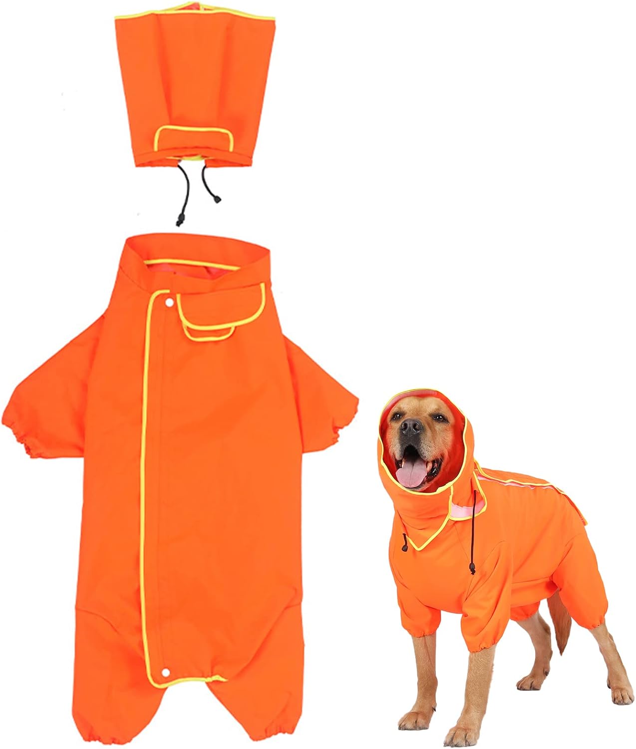 Dog Raincoat with Leash Hole Hoodie Slicker Clear Rain Poncho Rain Large Pet Jacket for Small Medium Large Dogs Golden Retriever/Corgi/French Bulldog Detachable Hood