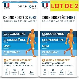 GRANIONS CHONDROSTEO+ FORT Articulations - Formule Renforcée - Curcuma - Mobilité & Souplesse Articulaire, Flexibilité, Capital Osseux - Glucosamine, Chondroïtine, MSM, Curcuma - 120 comprimés