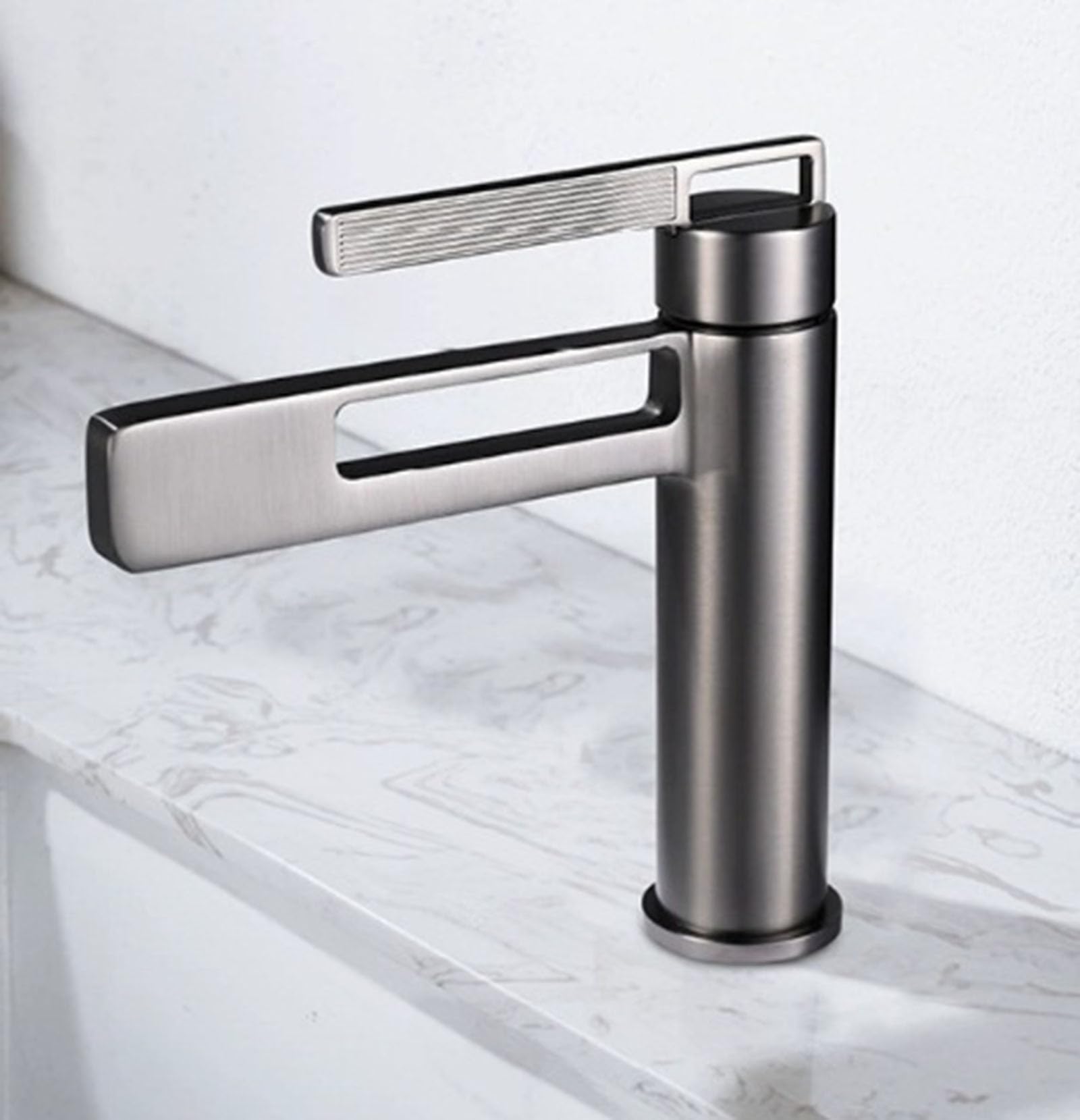 Robinet salle de bain eau chaude et froide mitigeur cascade gris lavabo
