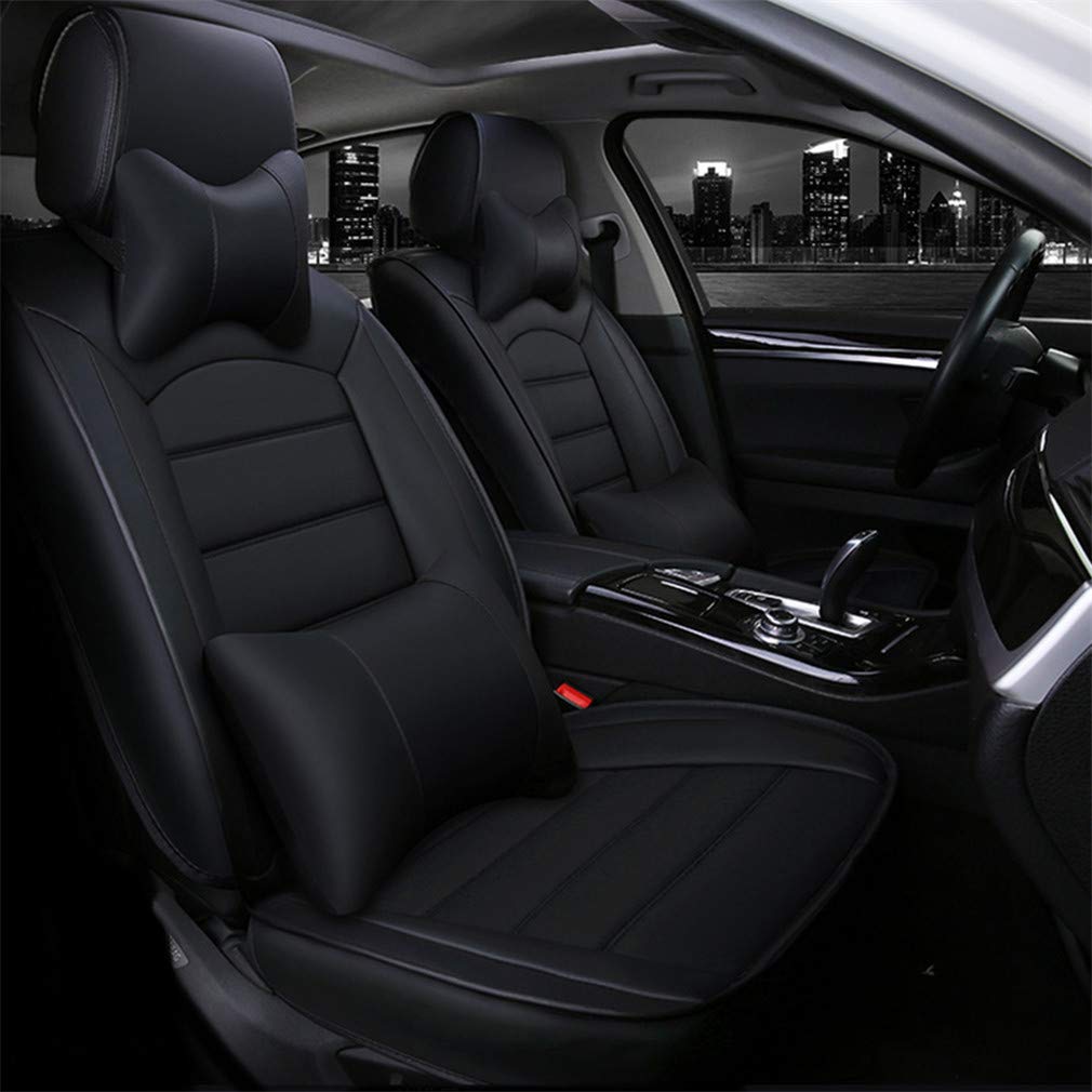 Awotzon Car Seat Cover Universal Fit For Most Cars, SUV, Sedans and Pick-up Trucks, 5 Seats All Weather Use Vehicle Leather Seat Cover, Deluxe 005 Black