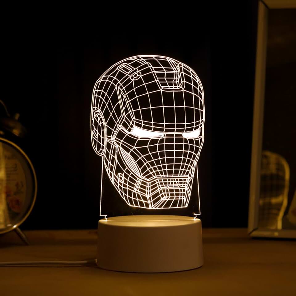 PopLumos - Luminária led 3d, abajur de mesa, homem de ferro busto