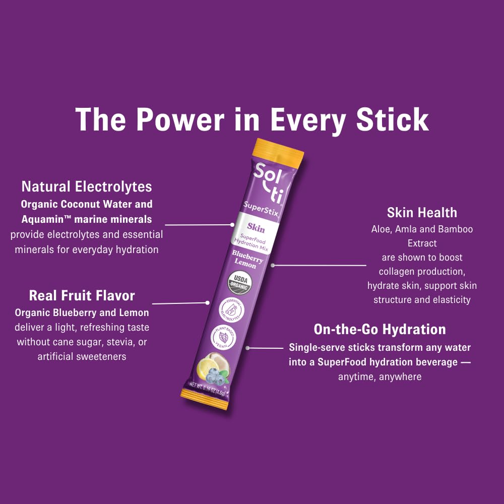 Sol-ti Organic Electrolyte Hydration + Skin, Blueberry Lemon SuperStix 14ct — Amazon image 4