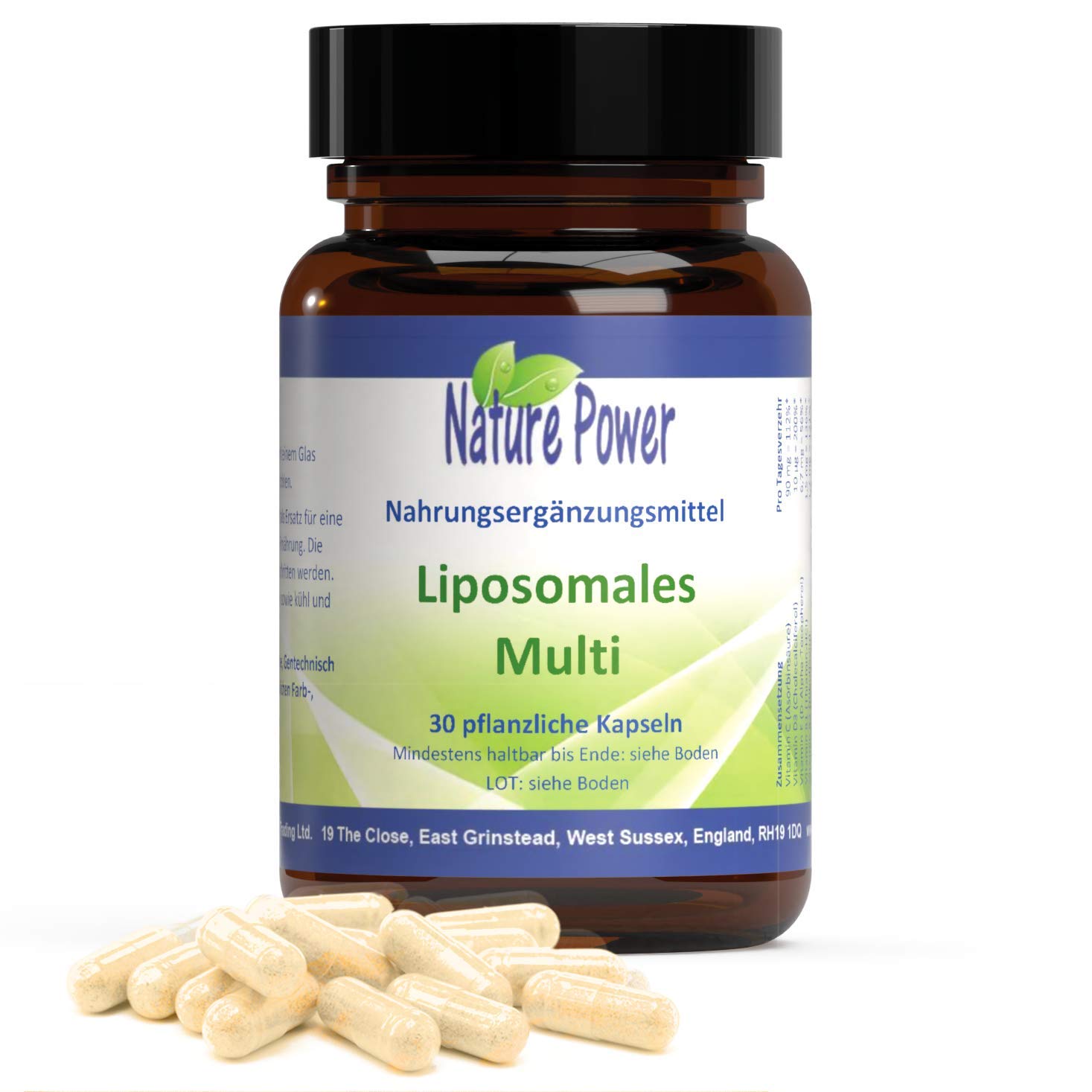 Liposomales Multi: Vorteilspaket 4 + 1 - Liposomales Pulver in Kapseln - Maximale Bioverfügbarkeit - ohne Gentechnik & für Vegetarier geeignet - 5 x 30 pflanzliche Kapseln - von Nature Power