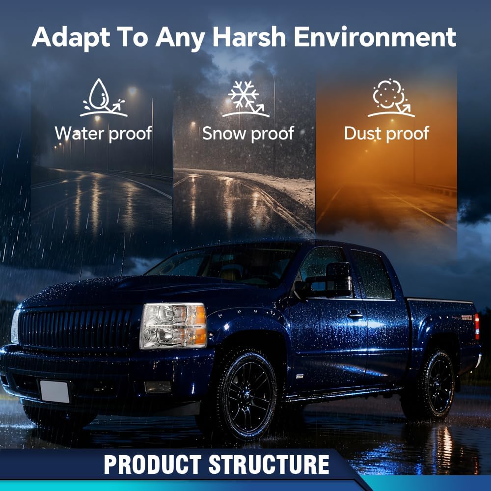 PIT66 LED Point Headlight Assembly Compatible with 2007-2013 Chevy Silverado (for 2500HD/3500HD, fit 2007 New Body & 2014 Old Body Style) Headlamps Clear Lens Clear Housing Amber Corner