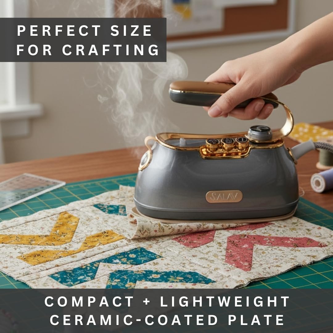 SALAV® Retro Edition Duopress Handheld Garment Steamer & Iron, Ceramic Plate, 1000W, No Drip Steam, Vertical & Horizontal Steam, Titanium - Removes Wrinkles & Refreshes Clothes, Vintage Style