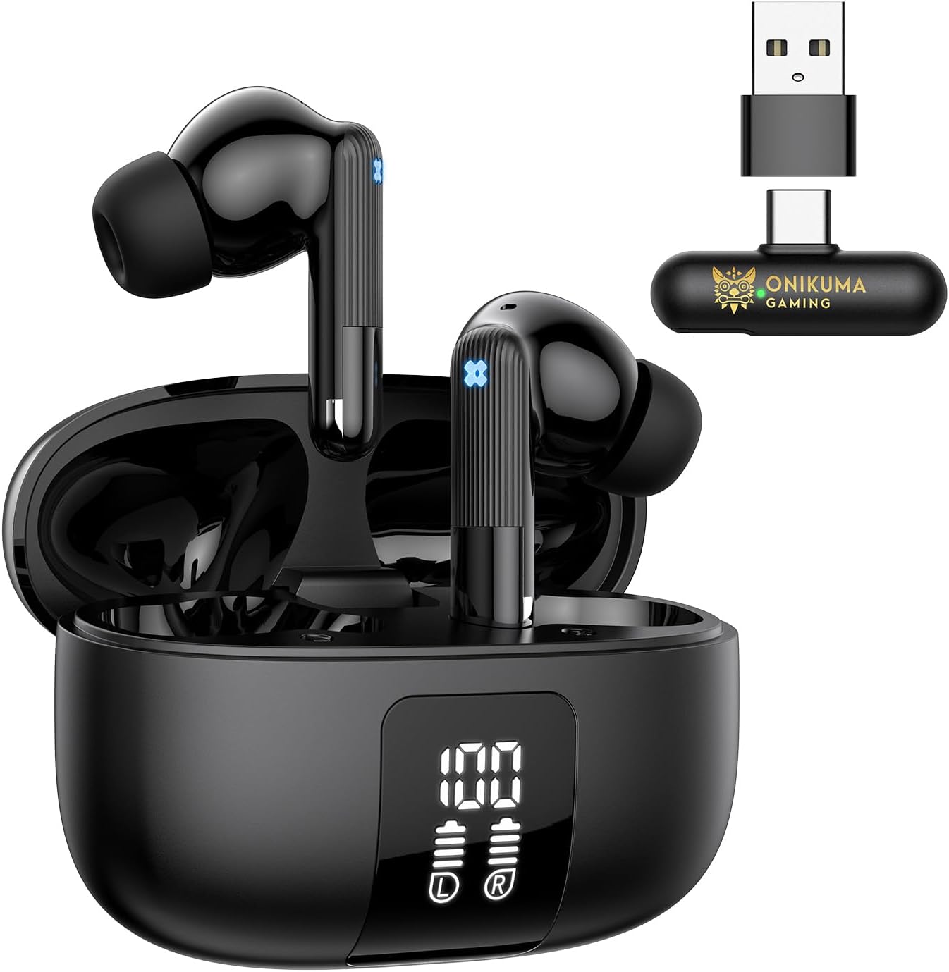 Wireless Gaming Earbuds,20ms Ultra-Low Latency,Dual-Mode 2.4GHz + BT5.3 with ENC Mic, LED Display,Earphones for PS5/PS4, Met Ques 3/3S/2, Steam Deck, Switch, PC/Mobile