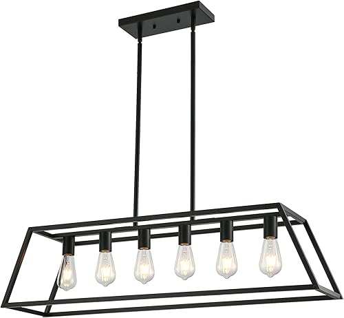 XILICON Lámpara de araña rectangular negra de 6 luces para comedor, accesorios de iluminación para colgar, iluminación de cocina, luces colgantes