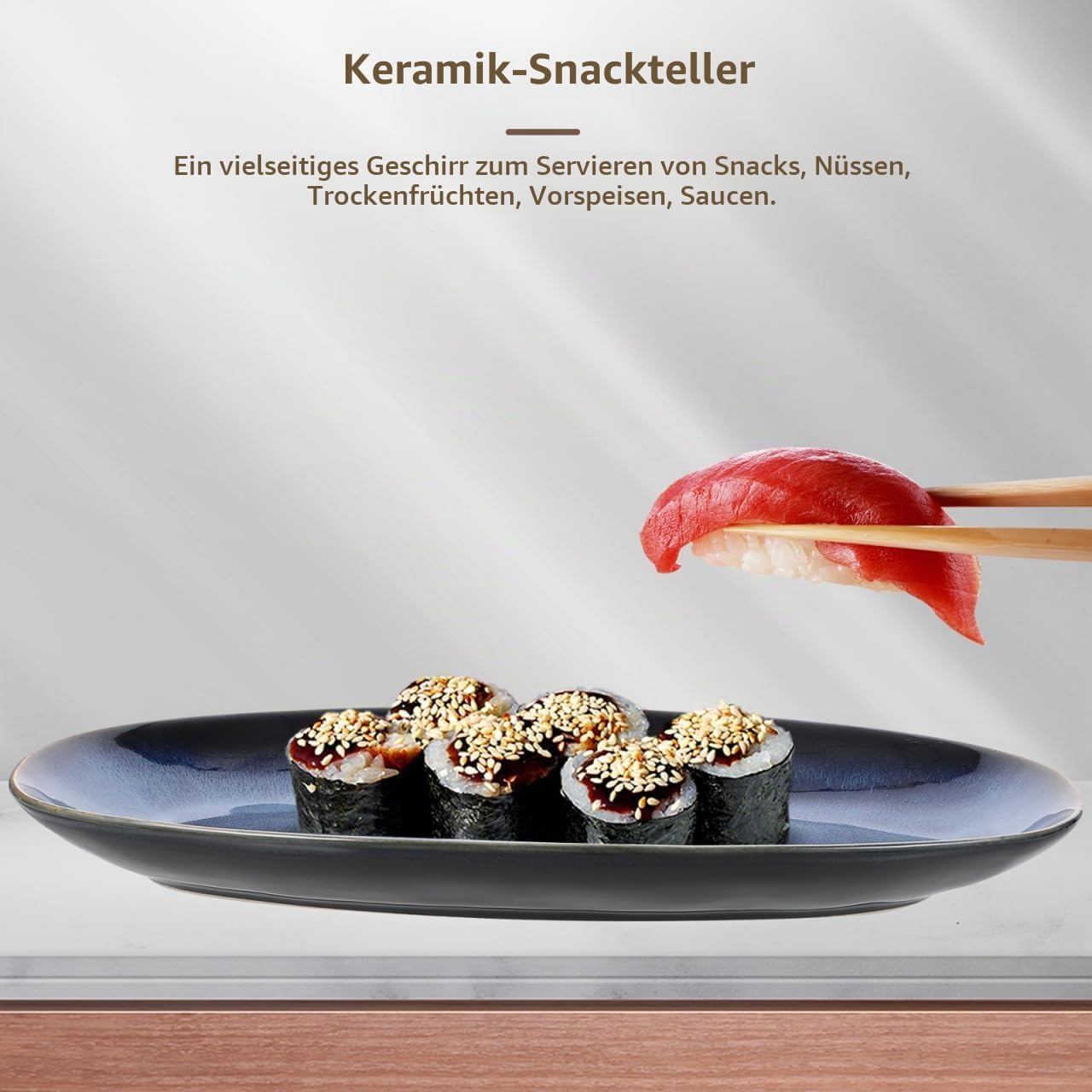 Cabilock Sushi-Teller Servierplatte Ovale Keramik Speiseteller Für Fisch Snacks Vorspeisen Blau 13.7X6.6 Zoll Vielseitig Für Zuhause Restaurant Und Hotel