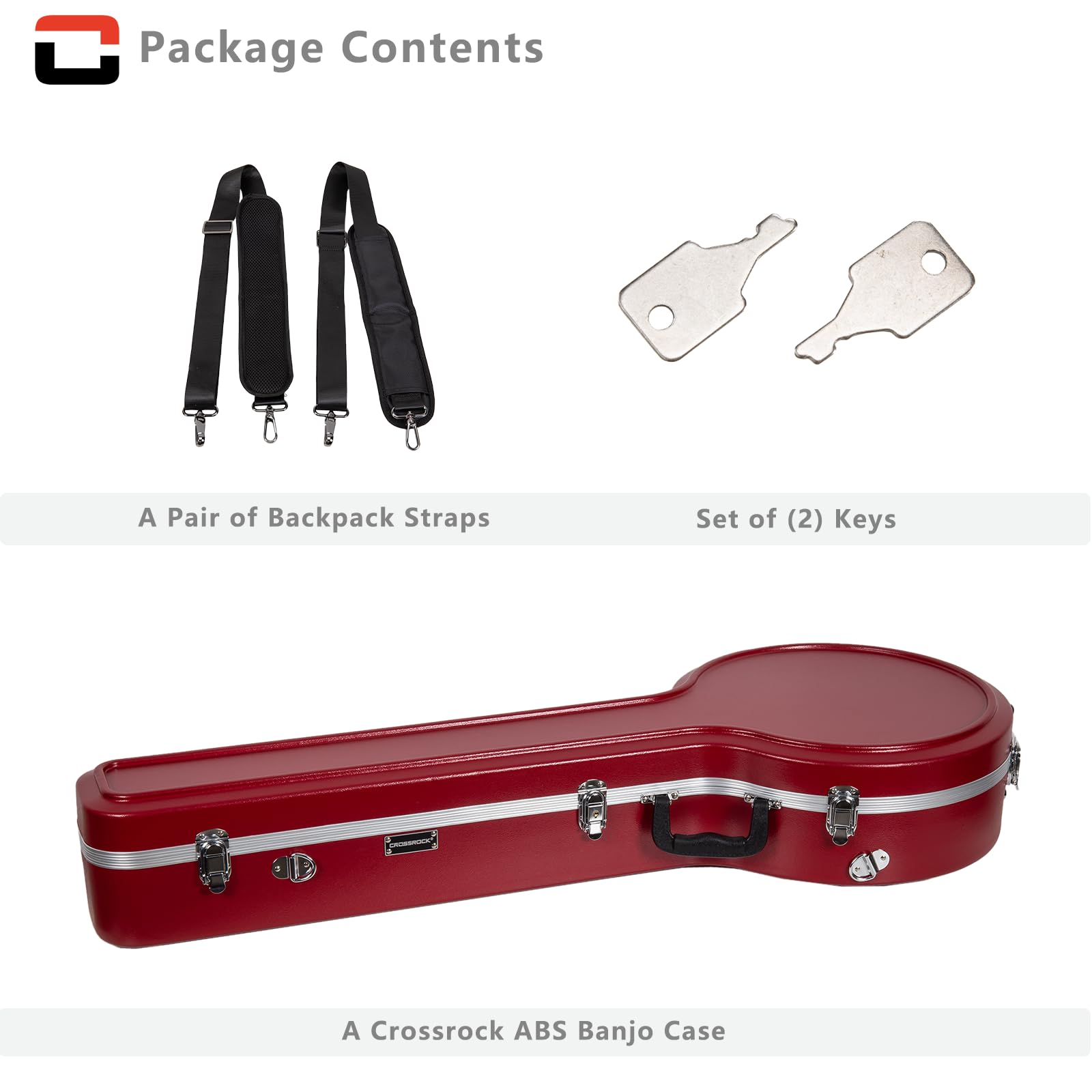Crossrock ABS etui banjo z paskami plecaka, czerwone matowe wykończenie do 5-strunowego rezonatora i tenora - pluszowe wnętrze, zamek, formowana twarda skorupa - czerwona (CRA861BJRD)