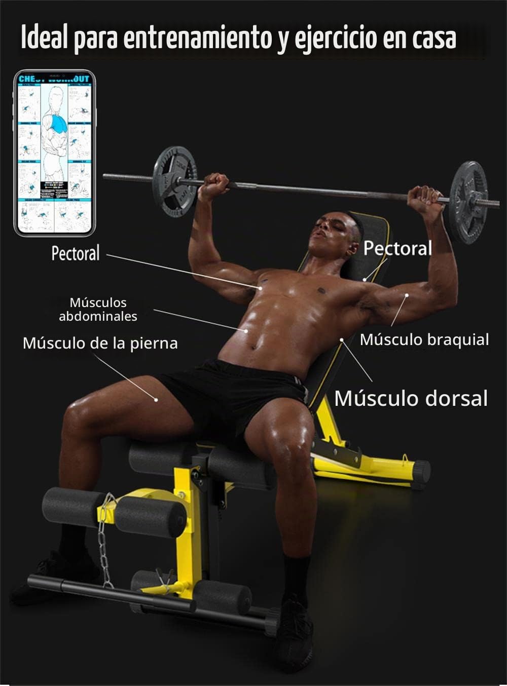 Banco de pesas multifuncional, banco de entrenamiento de fuerza ajustable para gimnasio en casa, equipo de entrenamiento de cuerpo completo