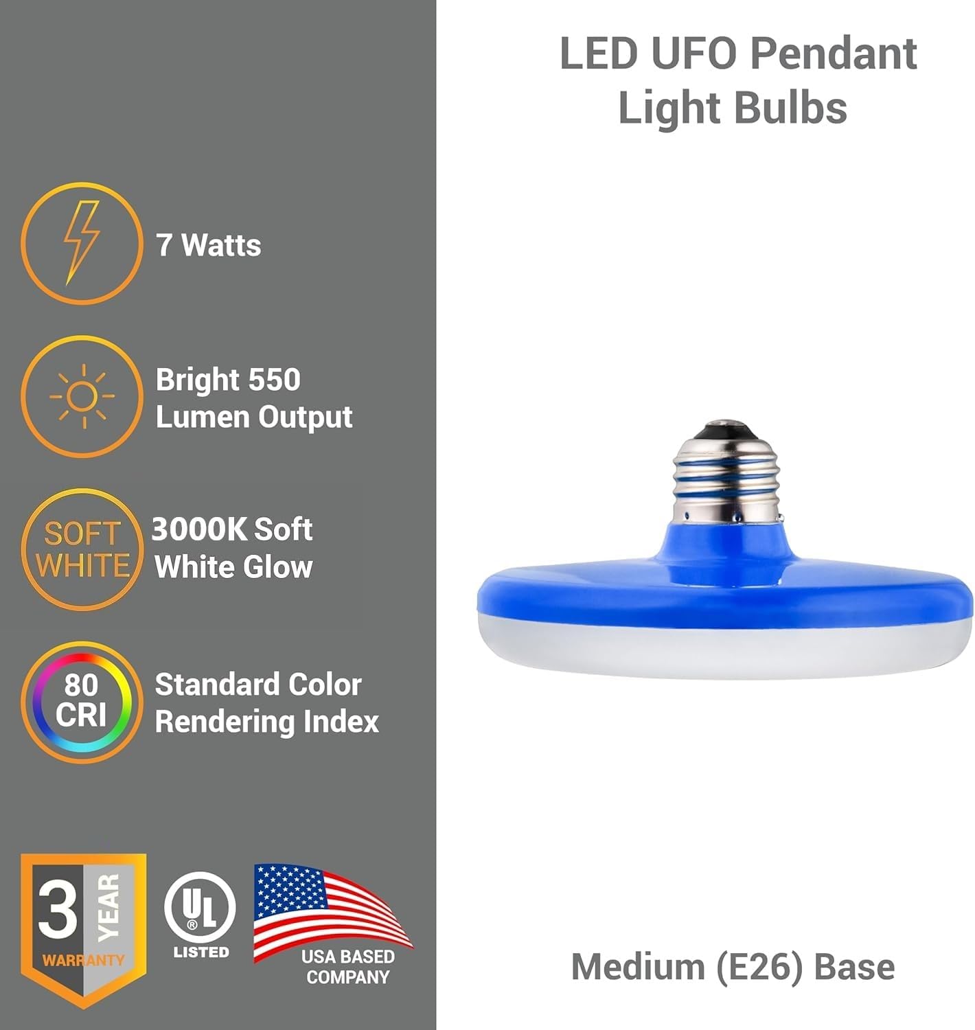 Diodesy- UFO Garage Light Bulbs 5 Inch Flat LED Blue Ceiling Lamp 11W (50W Equivalent Efficient) 800 Lumen 3000K Soft White E26 Standard Medium Base for Home Hallway High Bay Bedroom Factory Warehouse