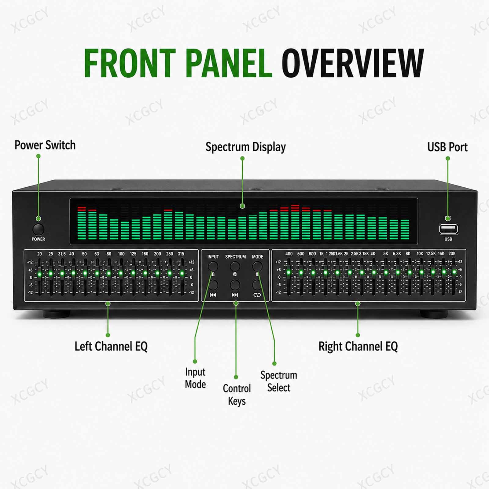 31-pasmowy cyfrowy procesor audio z dynamicznym widmem, korektor graficzny stereo, Bluetooth 6.0, dekoder optyczny/współosiowy, 12 wzorów, pilot zdalnego sterowania, kabel audio do samochodu