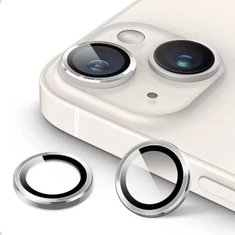 Proteção Lente 14/15 E 14 Plus /15 Plus Lente Câmera Protetor Película Aro Simples Compatível iPhone Kit (Prata)