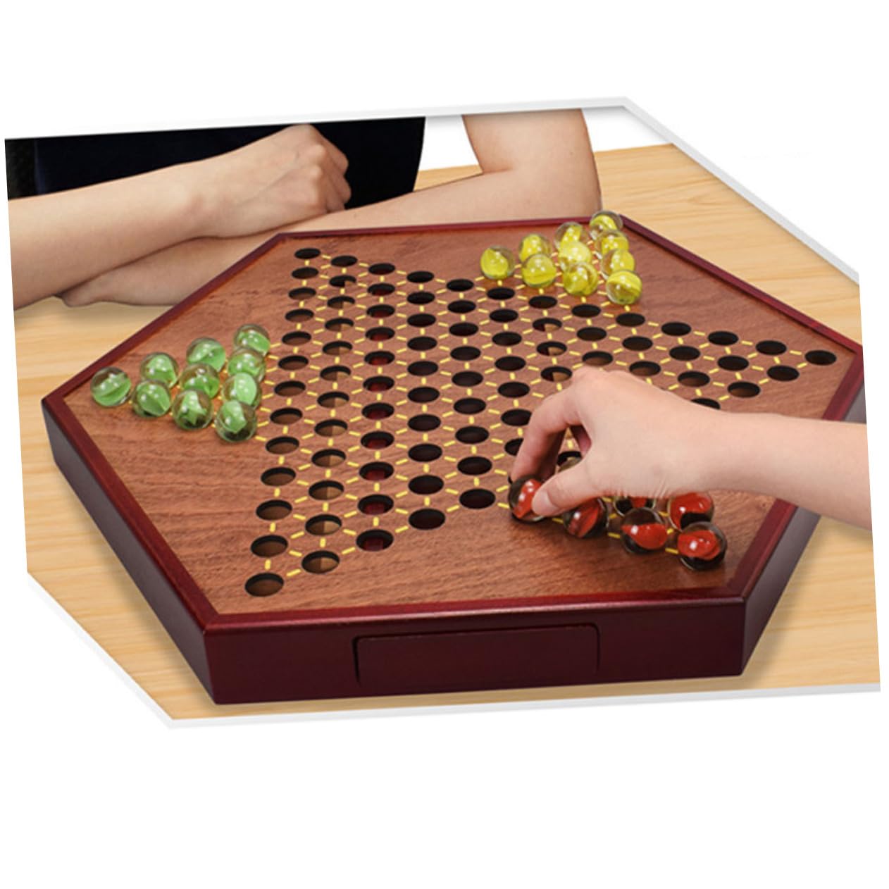 Damas Chinas De Madera con De Vidrio Tablero Hexagonal con Cajón De Almacenamiento Entretenimiento Familiar para Niño Niña y Adultos