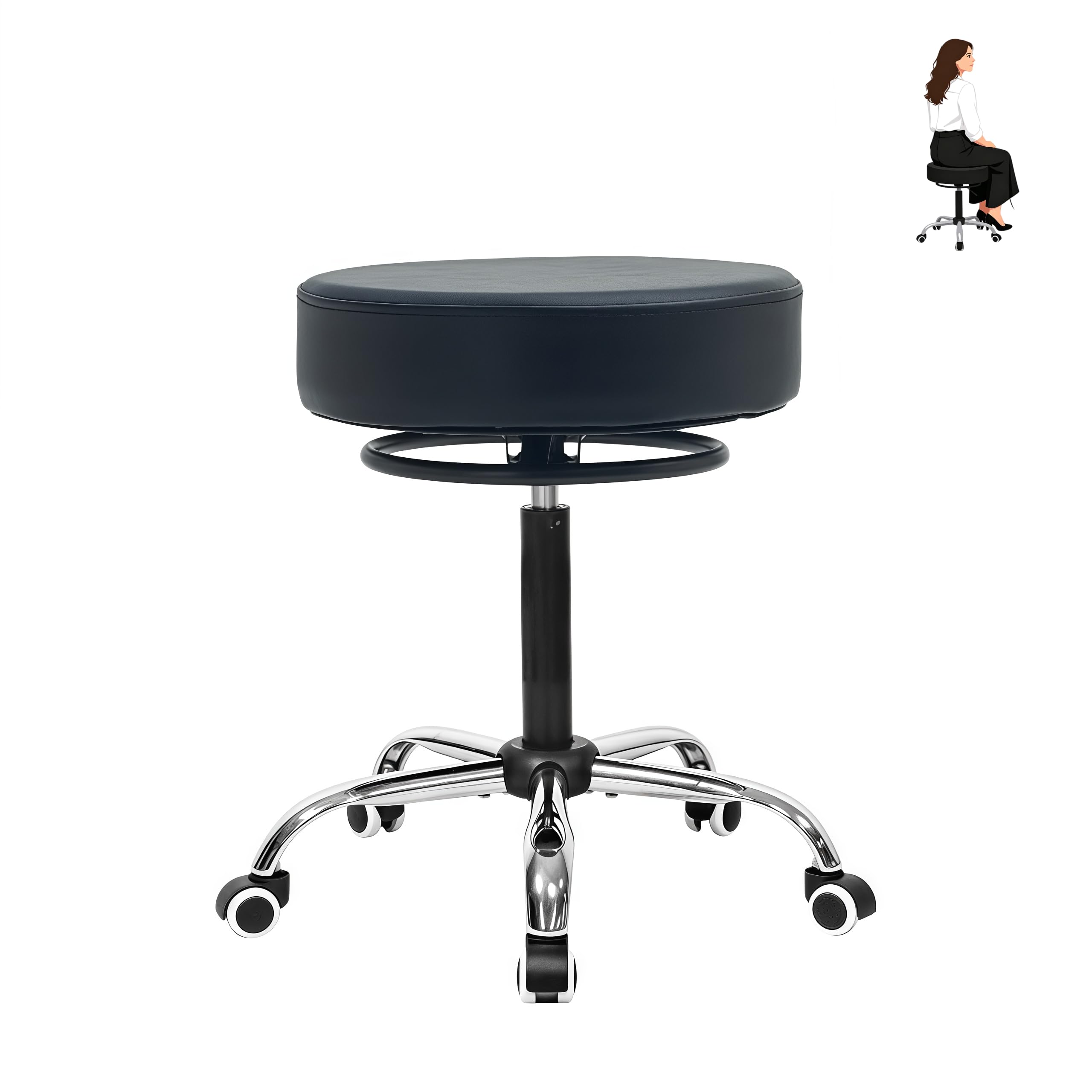 Salon Rolling Stool with Wheels - Black -1