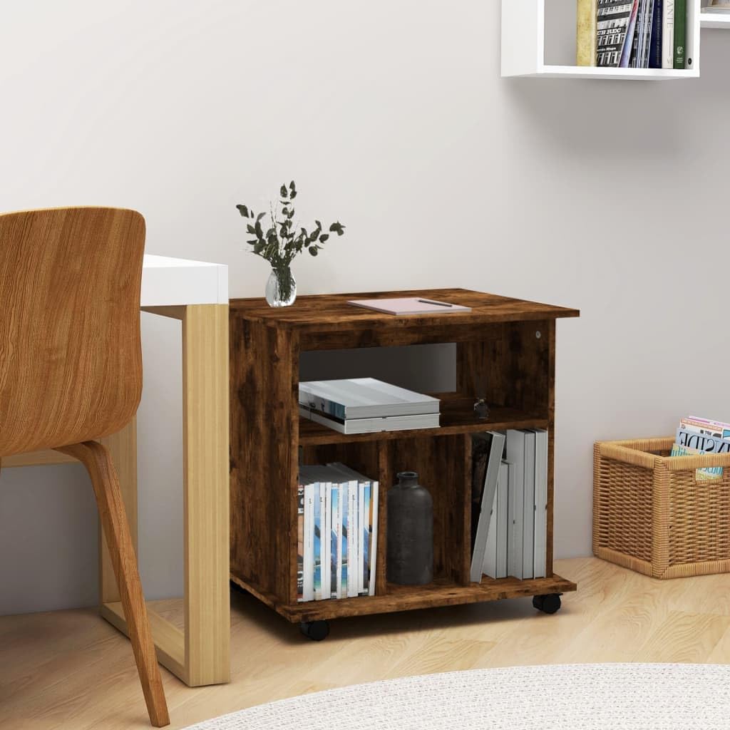 Rollschrank aus Holzwerkstoff mit 4 Fächern, Rollen und Ablagefläche für Büroorganisation und Stauraum