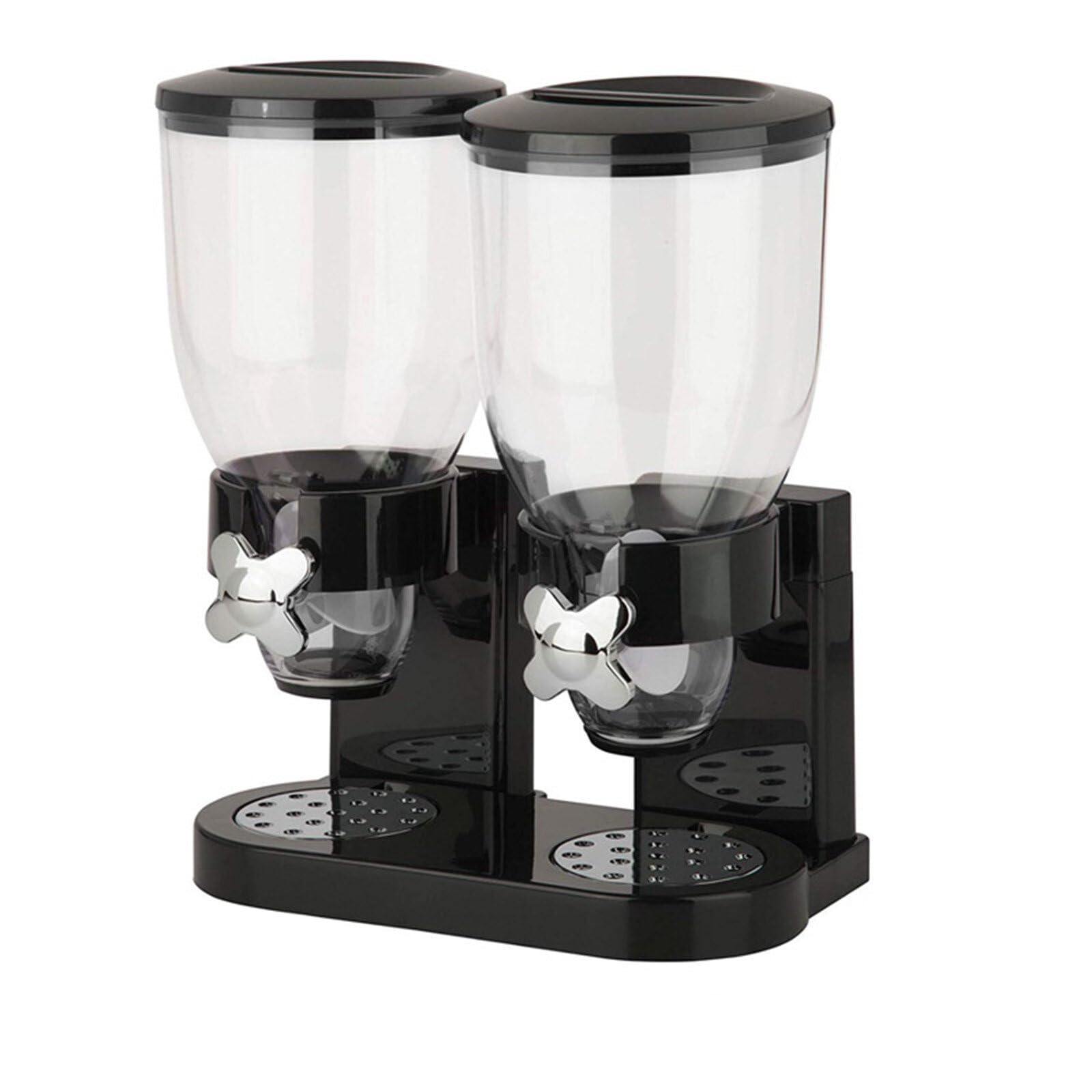 Dispensador de alimentos secos para encimera, recipiente dispensador de cereales doble con capacidad de 2 litros cada uno, para arroz, granos, nueces, aperitivos, avena, comida para mascotas
