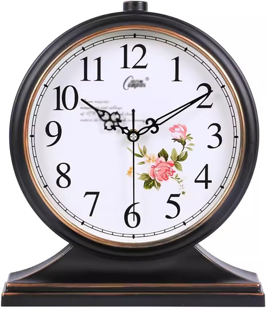 Vintage Table top Clock,Mantel Clock, Wooden Silent Mantle Clock,Home Vintage Battery Operated,Mantel Clocks for Living Room Decor,Black