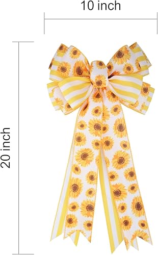 Miniatura 2 de Arco de arpillera de girasol más grande con rayas amarillas y blancas para envolver regalos, verano, otoño, decoración de árbol de Navidad,