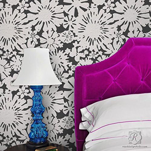 Floral Fireworks Modern Wall Stencil - Painting a Flower Mural & Wallpaper Design