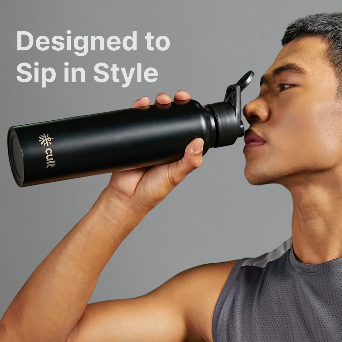 Cult Steel Bottle 1 Ltr With Sports Cap Black