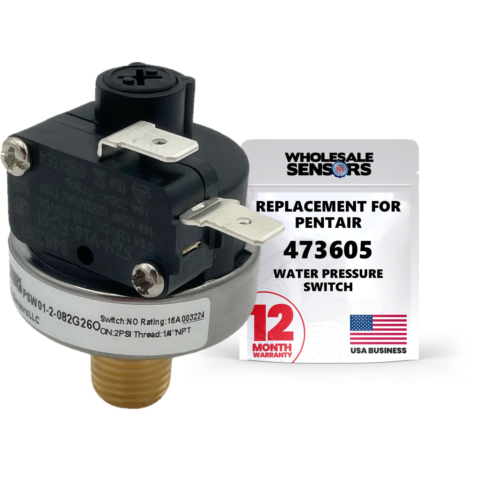 Wholesale Sensors Pentair 473605 Replacement Water Pressure Switch for MiniMax Pool & Spa Heaters 12 Month Warranty