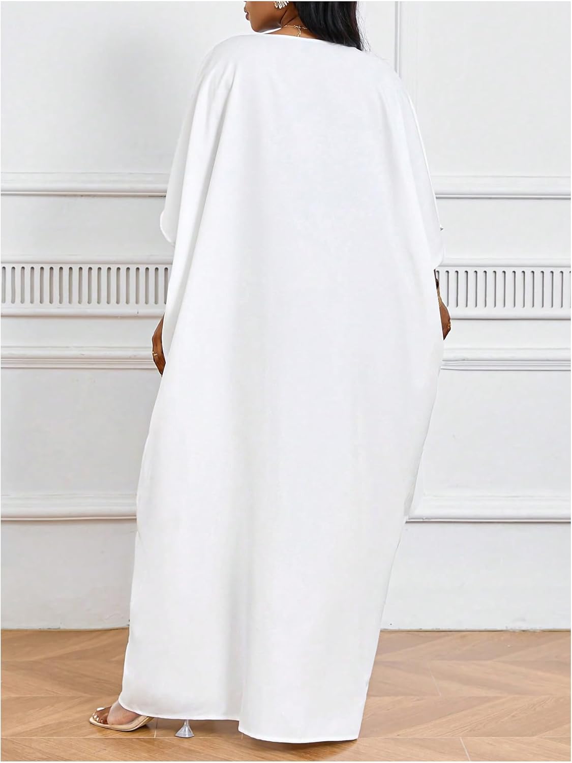 OYOANGLE Women's Plus Size Solid Color Cutout Slit Caftans Kaftan Dresses Loungewear Sleeves Maxi Dress - Image 2