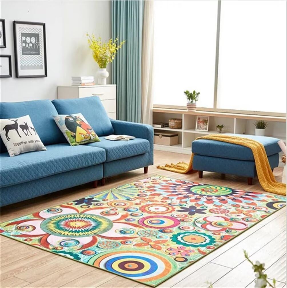 Grand tapis de salon 200x300 motif floral lavable et doux pour chambre d'ado fille