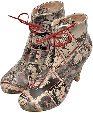 DOGO Personalize Your Life - Printed Ankle Heeled Booties - Lace Up - Stylish and Elegant Motives - VEGAN, Environmentally Friednly and Handmade - Breathable Designs