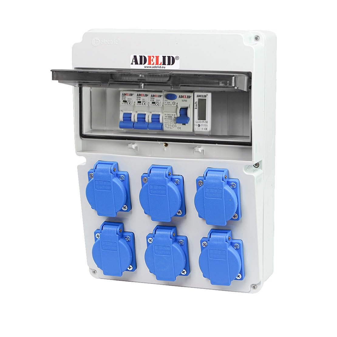 Baustromverteiler Wandverteiler 6x 230V Schuko Steckdose BALS Komplett Verdrahtet mit LS-Schalter FI-Schalter Zähler Einphasig