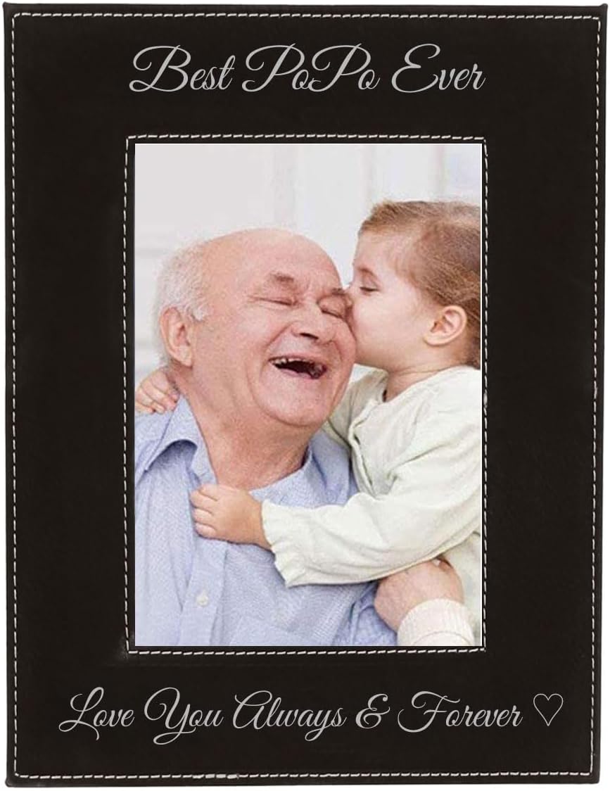 CustomGiftsNow Best PoPo Ever Faux Leather Leatherette 4x6 Portrait Photo Hanging/Tabletop Wedding Milestone Keepsake Memory Picture Frame