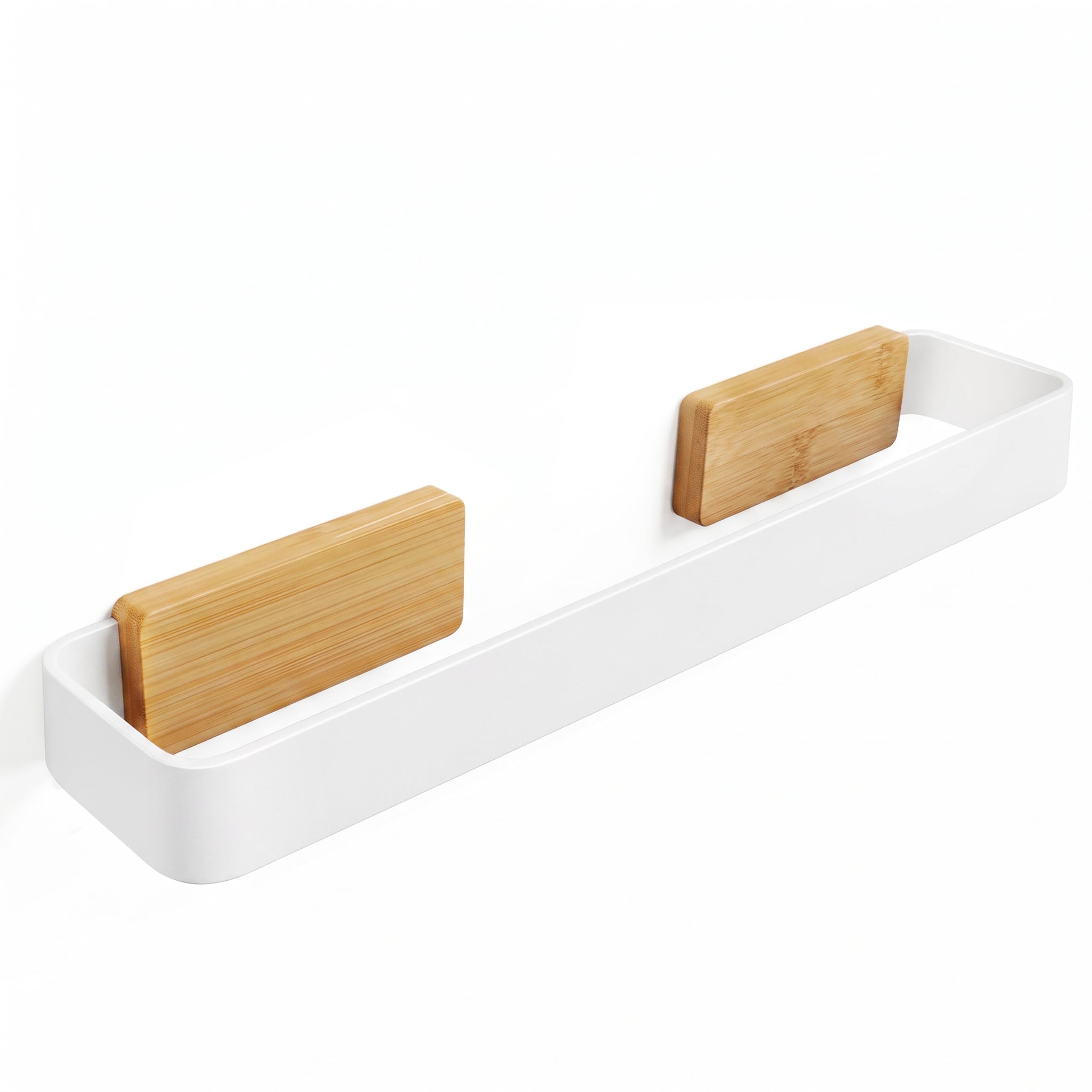 Toallero Adhesivo Baño sin Taladro Blanco Mate y Madera Bambú 34 cm